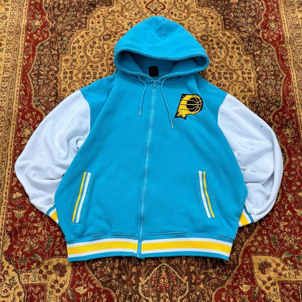 Ultra Game NBA Indiana Pacers Blue and White Full Zip Varsity Hoodie XL